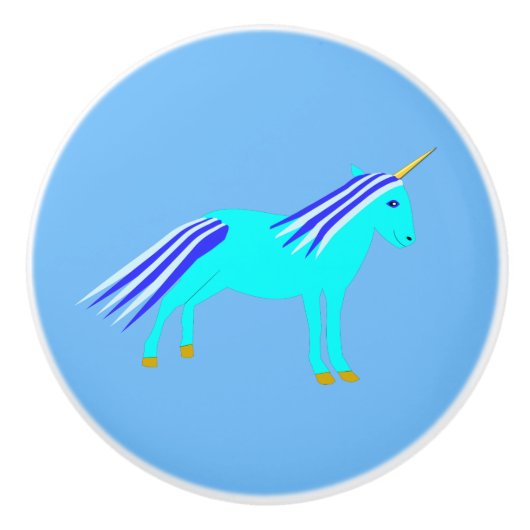 キュートブルー男の赤ちゃんユニコーン子供部屋 セラミックノブ (正面)