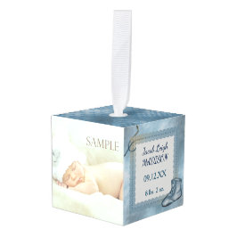 キュートブルー男の赤ちゃん写真テンプレート キューブオーナメント