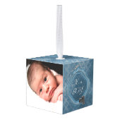 キュートブルー男の赤ちゃん写真テンプレート キューブオーナメント (裏面アングル)
