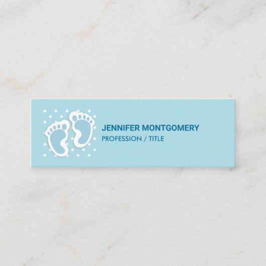 キュートブルー男の赤ちゃん足イラストレーション スキニー名刺 (正面)