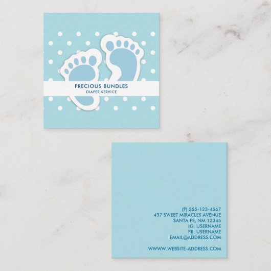 キュートブルー男の赤ちゃん足イラストレーション スクエア名刺 (正面/裏面)