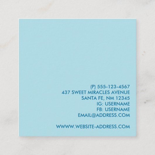 キュートブルー男の赤ちゃん足イラストレーション スクエア名刺 (裏面)