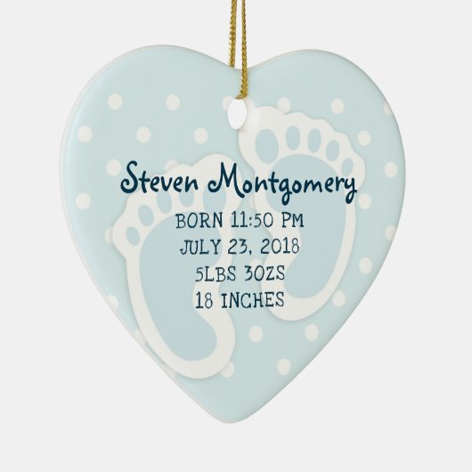 キュートブルー男の赤ちゃん足イラストレーション セラミックオーナメント (右)