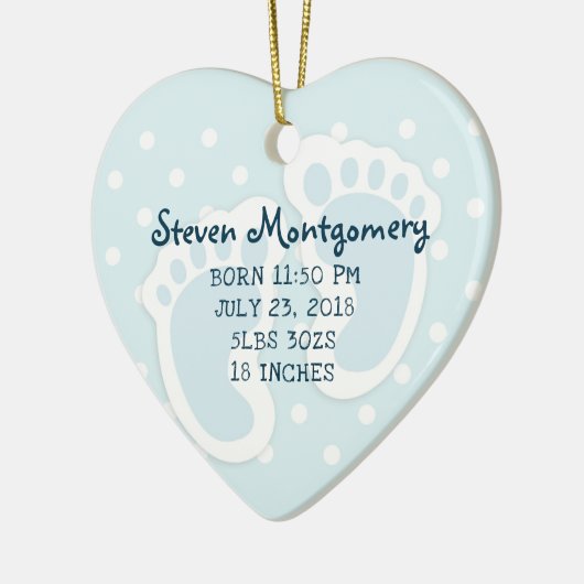 キュートブルー男の赤ちゃん足イラストレーション セラミックオーナメント (左)