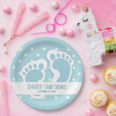 キュートブルー男の赤ちゃん足イラストレーション ペーパープレート (パーティー)