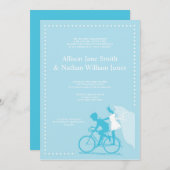 キュートブルー自転車カップル結婚式招待状 招待状 (正面/裏面)