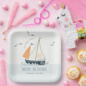 キュートブルー航海のセイボートパステル子供の誕生日 ペーパープレート (パーティー)