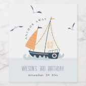 キュートブルー航海のセイボートパステル子供の誕生日 ワインラベル (シングルラベル)