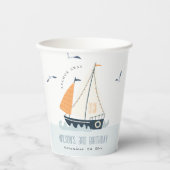 キュートブルー航海のセイボートパステル子供の誕生日 紙コップ (正面)