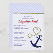 キュートブルー航海のテーマいかりブライダルシャワー 招待状 (正面/裏面)