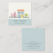 キュートブルー赤面ガーデンホームステイベッド&ブレックファースト スクエア名刺 (正面/裏面)