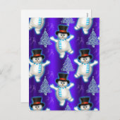 キュートブルー踊り雪だるま シーズンポストカード (正面/裏面)