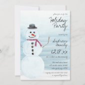 キュートブルー雪だるまウォーターカラーホリデーパーティー 招待状 (正面)