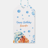 キュートブルー&オレンジコーラルドルフィン子供の誕生日 ギフトタグ (裏面)