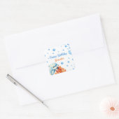 キュートブルー&オレンジコーラルドルフィン子供の誕生日 スクエアシール (封筒)