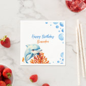 キュートブルー&オレンジコーラルドルフィン子供の誕生日 スタンダードカクテルナプキン (インサイチュ)