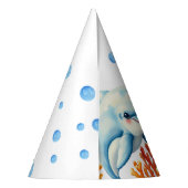 キュートブルー&オレンジコーラルドルフィン子供の誕生日 パーティーハット (裏面)