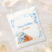 キュートブルー&オレンジコーラルドルフィン子供の誕生日 フェイバーバッグ (クリップ留めされた状態)