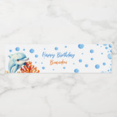 キュートブルー&オレンジコーラルドルフィン子供の誕生日 ペットボトルラベル (シングルラベル)