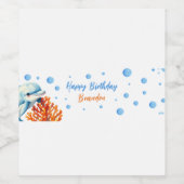 キュートブルー&オレンジコーラルドルフィン子供の誕生日 ペットボトルラベル (シングルラベル)