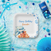 キュートブルー&オレンジコーラルドルフィン子供の誕生日 ペーパープレート (パーティー)