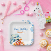 キュートブルー&オレンジコーラルドルフィン子供の誕生日 ペーパープレート (パーティー)