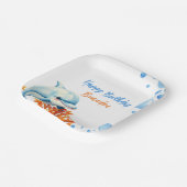 キュートブルー&オレンジコーラルドルフィン子供の誕生日 ペーパープレート (傾斜あり)