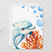 キュートブルー&オレンジコーラルドルフィン子供の誕生日 招待状 (裏面)