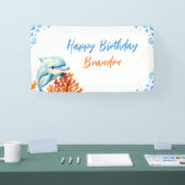 キュートブルー&オレンジコーラルドルフィン子供の誕生日 横断幕 (トレードショー)