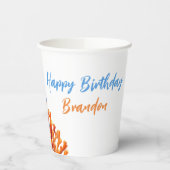 キュートブルー&オレンジコーラルドルフィン子供の誕生日 紙コップ (左)