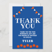 キュートブルー&オレンジスポーツバスケットボール誕生日 サンキューカード (正面)