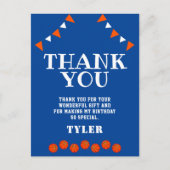 キュートブルー&オレンジスポーツバスケットボール誕生日 ポストカード (正面)