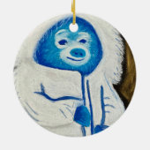 キュートブルー&ホワイトイエティソフトパステル色彩の鮮やか セラミックオーナメント (裏面)