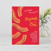 キュートブレックファーストブランチキッド1st誕生日パーティーベーコン 招待状 (スタンド正面)