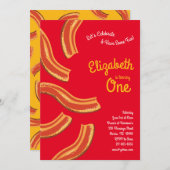 キュートブレックファーストブランチキッド1st誕生日パーティーベーコン 招待状 (正面/裏面)