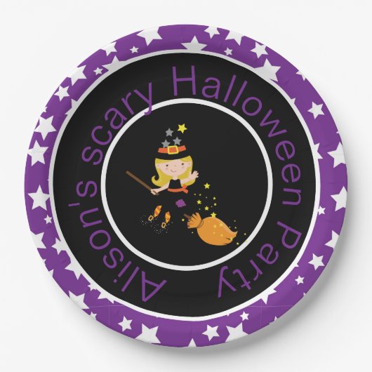 キュートブロンドウィッチハローウィンパーティ ペーパープレート (正面)