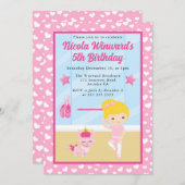 キュートブロンドガールバレリーナ子供の誕生日 招待状 (正面/裏面)