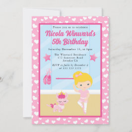 キュートブロンドガールバレリーナ子供の誕生日 招待状