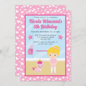 キュートブロンドガールバレリーナ子供の誕生日 招待状 (正面/裏面)