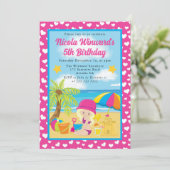 キュートブロンドガールビーチ子供の誕生日 招待状 (スタンド正面)