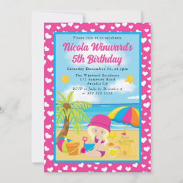 キュートブロンドガールビーチ子供の誕生日 招待状