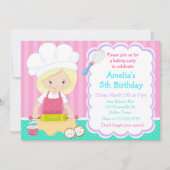 キュートブロンドガールベーキングバースデーパーティー招待状 招待状 (正面)