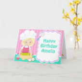 キュートブロンドガールベーキング誕生日 カード (黄色い花)