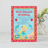 キュートブロンドクリスマスマーメイド子供の誕生日 招待状 (スタンド正面)