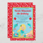 キュートブロンドクリスマスマーメイド子供の誕生日 招待状 (正面/裏面)