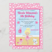 キュートブロンドバレリーナ子供の誕生日 招待状 (正面/裏面)