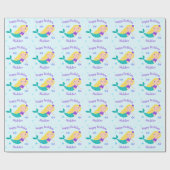 キュートブロンドパープルマーメイドパーソナライズされた誕生日 ラッピングペーパー (フラット)