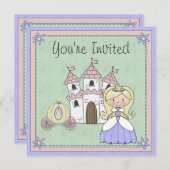 キュートブロンドプリンセスおとぎ話誕生日招待状 招待状 (正面/裏面)