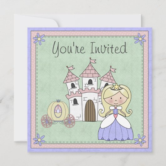キュートブロンドプリンセスおとぎ話誕生日招待状 招待状 (正面)