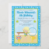 キュートブロンドヘアガールギムナスト子供の誕生日 招待状 (正面)